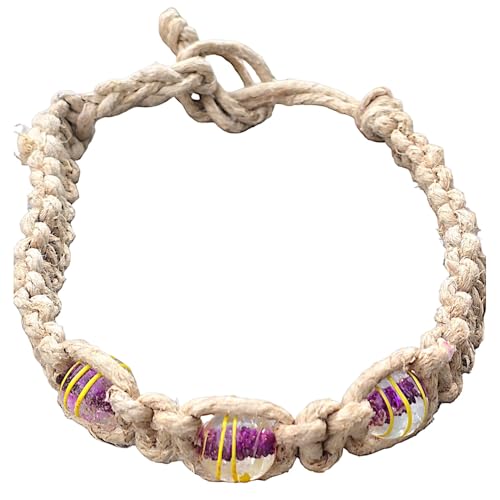 BlueRica Extra Large Hemp Necklace with Striped Glass Beads