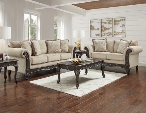 Hernen 2-Piece Living Room Set, Carved Wood Frame Sofa and Loveseat,...