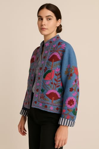 Women’s Floral Embroidered Kimono Jacket – Short Boho Chic Cardigan, One Size, Lightweight, Vibrant Colorful Design for Casual and Evening Wear Multicolor3