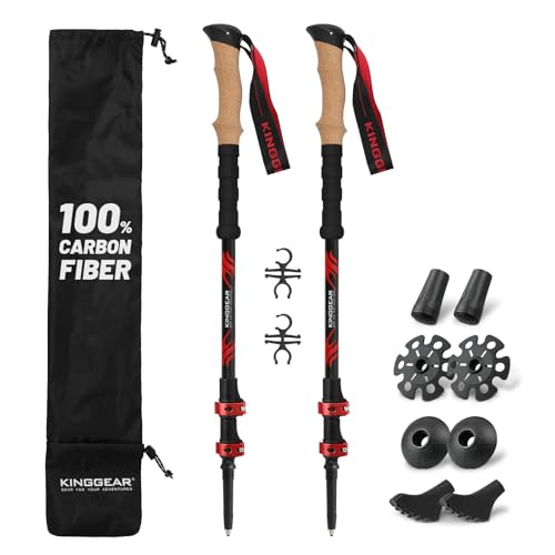 KINGGEAR TPC 100% Carbon Fiber Hiking Poles, Telescopic Retractable Nordic Trekking Poles, Ultra...