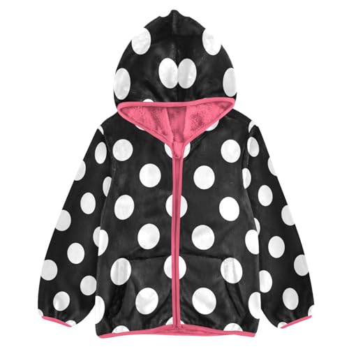 KOCOART Toddler Fleece Jacket 4T White Dot Baby Boys Girls Hooded Fleece Jacket Black Pink Coat Lined Winter Warm Outerwear