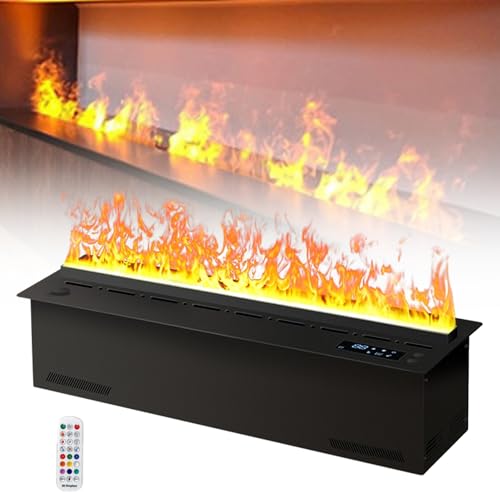 FahQuintuple Chimenea De Vapor De Agua 3D, Chimenea Atomizada con 9 Colores De Llama Ajustables, Acero Inoxidable Cepillado, Control Táctil/Remoto, Chimeneas Eléctrica Incorporada
