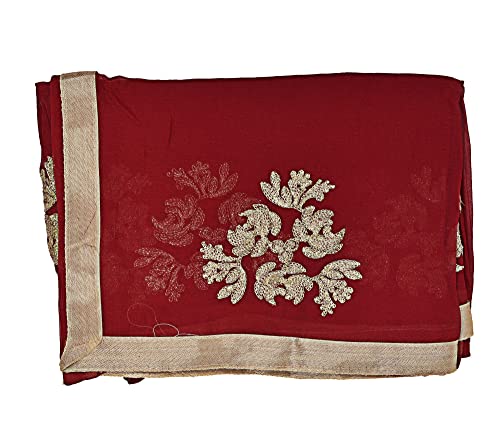 Image of Youthquake Golden Embroidered Work Chiffon Dupatta For Womens & Girls With 4 Side Gold Lace