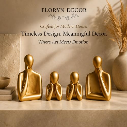 Image of Floryn Decor Ceramic Family Statue Set of 4 - Home Decor Items for Living Room, Bedroom, Office & Table Artifact (Gold)