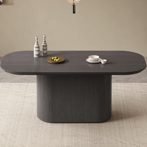 GraceNook ダイニングテーブル 4人用 カフェテーブル黒 食卓 4人掛け キッチンテーブル ダイニング 食卓 おしゃれ モダン シンプル 楕円 ブラック 単品 (幅180cm)