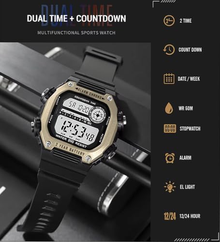 Image of Time Up Digital Dial Finer-Quality Material Square Shape Waterproof,Alarm,Night-Light Watch for Men & Women- WF124-X