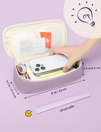 Image of SUNEE Cute Pencil Case, Aesthetic Pen Pouch, Colored Large Pencil Bag with Zipper, Kawaii Stationery Storage and Organizer, School Supplies for Teen and Adult Girls, Purple