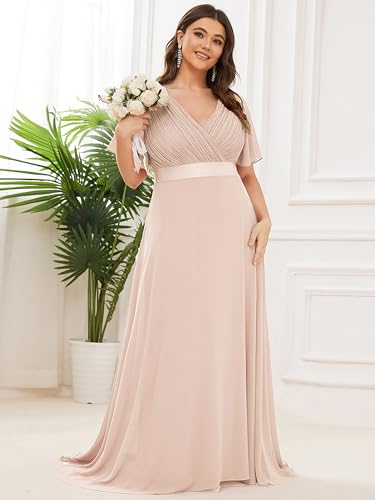 Image of Ever-Pretty Women's Chiffon Formal Evening Dresses for Curvy Women V-Neck Plus Size Floor Length Bridesmaid Dress