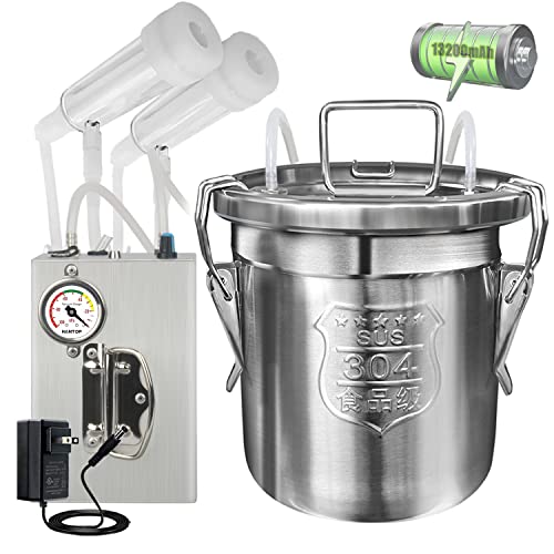 Hantop 6L Goat Milking Machine, Rechargeable Pulsation Speed Adjustable Vacuum Pump with Pressure Gauge, 304 Stainless Steel Bucket Goat Milker Machine (Pro Plus)