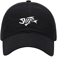 Men's Baseball Cap Skeloton Fish Embroidered Washed Dad Hat