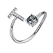 Produktbild SILVERCUTE Frauen Silber Ring verstellbar Anfangsbuchstabe T Ring Mystische Farbe Stein und Zirkonia Offener Ring Elegant Schmuck für Mädchen Jahrestag Geburtstag Geschenk