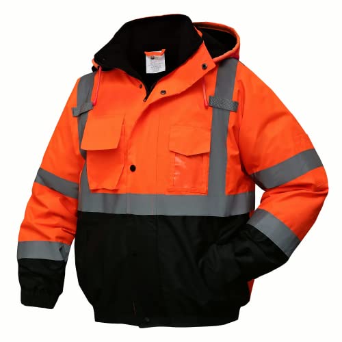 SKSAFETY High Visibility Reflective Jackets for Men, Waterproof Class 3 Safety Jacket with Pockets, Hi Vis Orange Coats with Black Bottom, Mens Work Construction Coats for Cold Weather, Large, 1 Pack