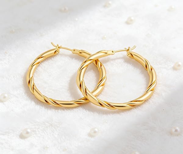 Trendy Hypoallergenic 14K Gold Twisted Hoops for Women image 4