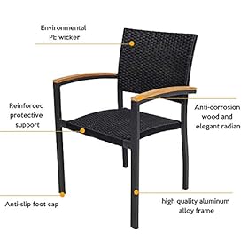 4 Pack Outdoor Patio All Weather PE Wicker Dining Chairs with Aluminum Alloy Frame,Stackable Rattan Bistro Cafe Balcony Backyard Armchair Set (Black) 414TBEbjX7L. SS280
