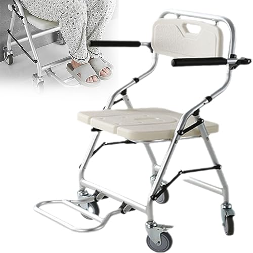 Silla de ducha con ruedas y respaldo taburete plegable y portátil para mayores