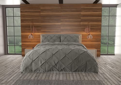 Image of Nestl Queen Comforter Set Pinch Pleat Comforter, Bedding Comforter Sets, Comforter Set for Queen Bed, Pintuck Comforter Set Full Size, Down Comforter with 2 Pillow Shams, 3-Piece - Gray