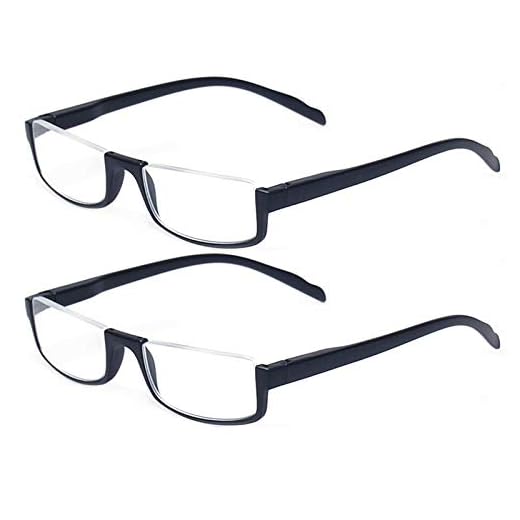 Reading glasses 2 Pair Half Moon Half Frame Readers Spring Hinge Men and Women Glasses (2 Pack Black, 3.50)