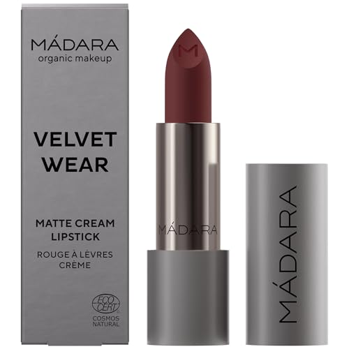 MÁDARA Velvet Wear Matte Cream Lipstick #35 Dark Nude 3.8 g – Vegan Natural Cosmetics with Shea Butter & Blueberry Seed Oil, Nourishing, Long-Lasting, Velvety Finish, Lip Care