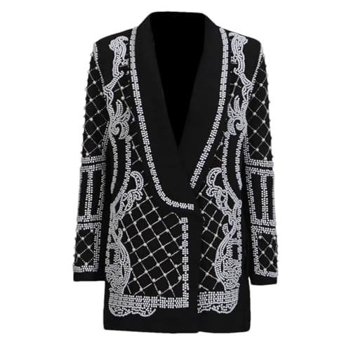 Women's Black Beaded Blazers Fashions Jacket Elegant Embellished Design Suit Jackets