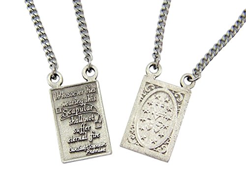 Pewter Scapular Medals with Stainless Steel Rhodium Finished Chain, 18 Inch2