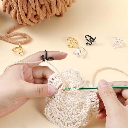 Image of SynHHergyx 6 Pcs Snake Crochet Ring for Finger Adjustable Crochet Yarn Tension Ring Snake Yarn Rings for Crocheting for Grandma Mother Gifts (Boxed)