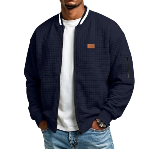 Lightweight Quilted Bomber Jacket Men Fall Zip Up Jacket with Sleeve Pocket - image 1
