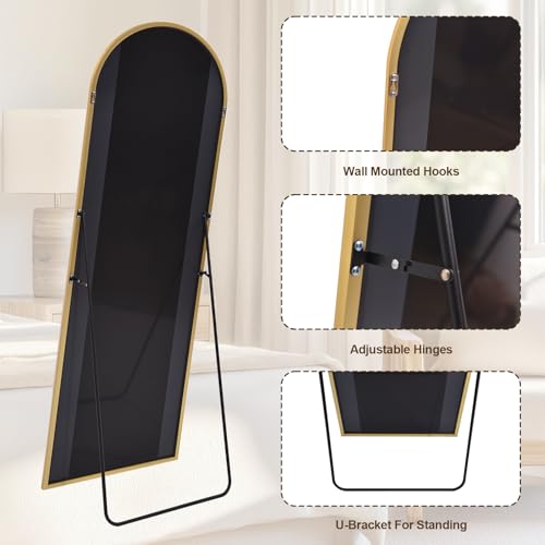 GLSLAND Arched Full Length Mirror - 68" x 24" Floor Mirrors Aluminum Alloy Frame Full Body Mirror for Cloak Room, Bedroom, Living Room,Gold