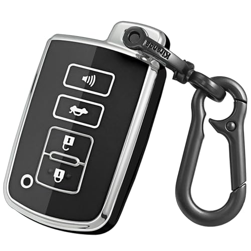 Kirsnda for Toyota Key fob Cover,case with Keychain,TPU Protection Key Skin,4 Buttons Compatible with Sequoia Highlander XLE Camry for Corolla XSE for RAV4 Tundra Tacoma Remote Key(Black)