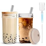 Cisivis Bubble Tea Becher mit Holzdeckel und Strohhalm 730 ml（2er）， Wiederverwendbare Bubble Tea Set，Für Milchshakes, Säfte, Smoothies, Biere（Vollständig Versiegelt）
