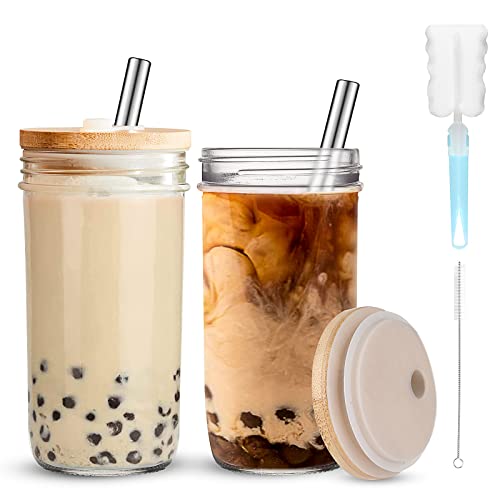 Cisivis Bubble Tea Taza con tapa de madera y paja 730 ml (serie 2), juego de té de burbujas reutilizable, para batidos, jugos, batidos, cervezas (completamente sellados) Cover
