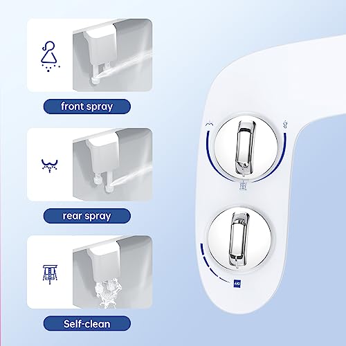 Bidet Attachment for Toilet, Non-Electric Self-Cleaning Dual Nozzle (Feminine/Bidet Wash) Toilet Bidet, Fresh Cold Water Sprayer Bidets for Existing Toilets with Adjustable Pressure Control
