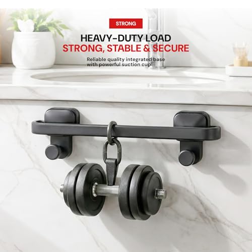Image of Amazon Basics Suction Towel Holder for Bathroom - Rust - Free Powder Coated Wall Mounted Towel Rack No Drill Towel Rack Modern Bathroom Accessories Organizer Grey