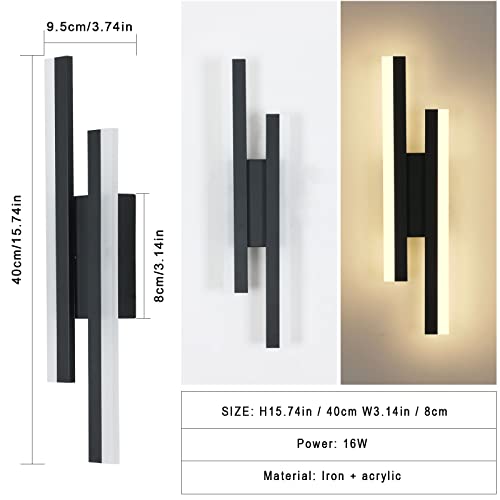 Riserva Wall Light LED Indoor, 16W 1800LM Wall Lamp Modern, Warm White 3000K, Black Long Wall Sconce Acrylic for Bedroom, Living Room, Corridor, Hallway - Image 4