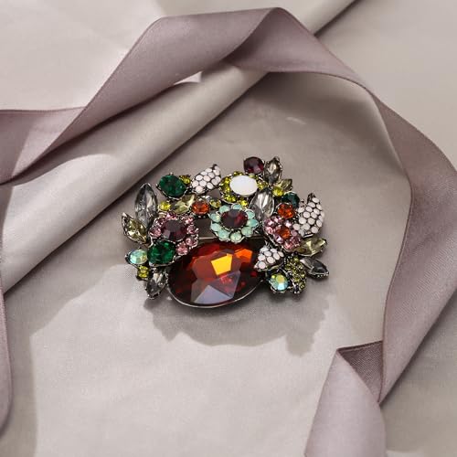 Image of EVER FAITH Rhinestone Crystal Party Flower Leaf Vine Brooch