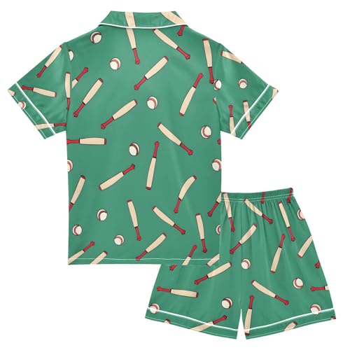 ALAZA Baseball Stylish Green Pajamas Satin Pajama Set Short Sleeve Button Down Sleepwear2