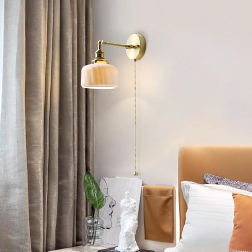 Lámpara de pared de cerámica blanca aplique de latón regulable para iluminación de salón 3