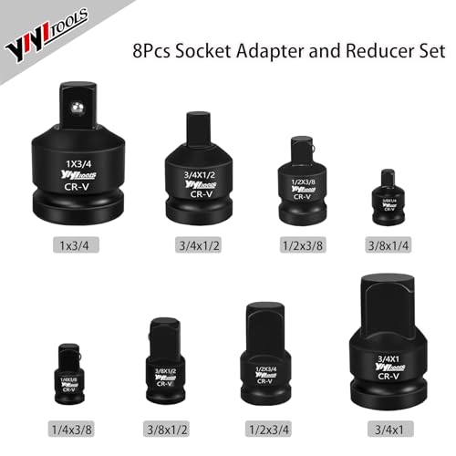 Image of YIYITOOLS 8Pcs Impact Socket Adapter and Reducer Set, 1 /4 inch-3 /8 inch-1 /2 inch-3 /4 inch SAE Socket Adapter, Impact Adapter Set, Cr-V Steel