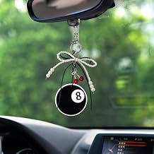 SuperKaKa Lucky 8 Ball Rearview Mirror Hanging Ornament, Car Accessories for Women, Cute Car Interior Decor Charm with Pearl Bow and Cherry Pendant, Rear View Mirror Decorations, Auto Accessories