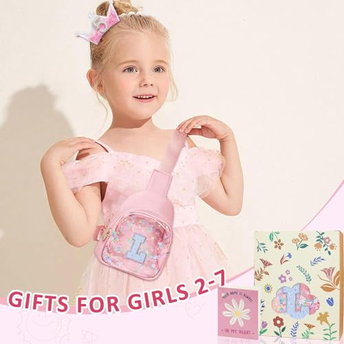 Image of COSHAYSOO Pink Toddler Little Girls Purse 2 3 4 5 6 7 Year Old Kids Sling Bag Initial Crossbody Pouch, Summer Fall Vacation Beach Halloween Birthday Party Gifts for Child Girl Cute Bags Letter L