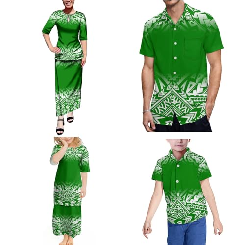 Polynesian Women's Dress Summer Short Sleeve New Puletasi Suit Dress Samoa Hawaiian Men's Shirt Family Suit