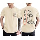 Lytiarul Christian God Over All Things Shirt for Men Jesus Religious Shirts Faith Bible Verse Tshirt Cross Graphic Tee Top(Apricot,M)