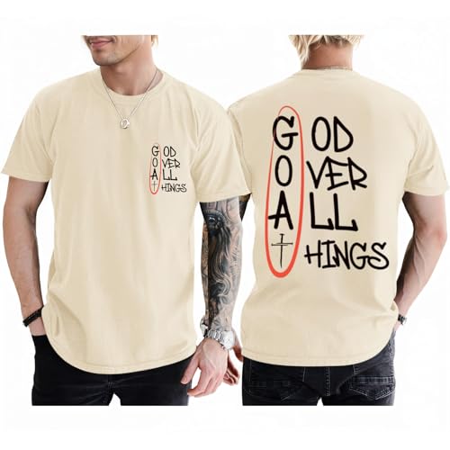 Christian God Over All Things Shirt for Men Jesus Religious Shirts Faith Bible Verse Tshirt Cross Graphic Tee Top