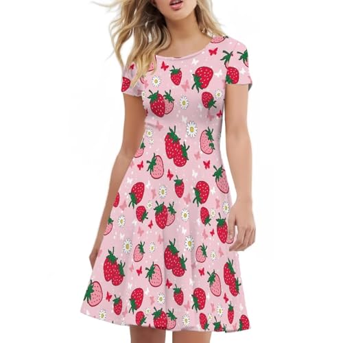 Image of Biyejit Women's Summer Casual Short Sleeve T-Shirt Swing Dress Crew Neck Plus Size S-4XL