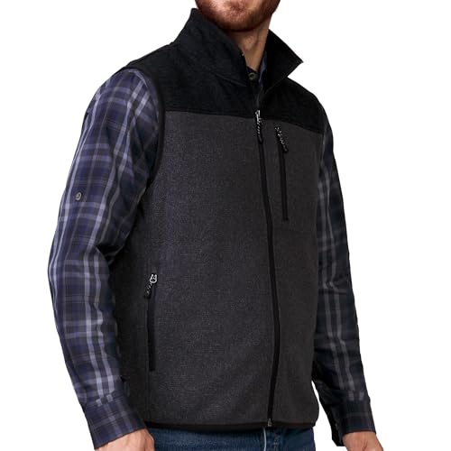 Image of Charcoal Color Block Fleece Vest with Full Zip