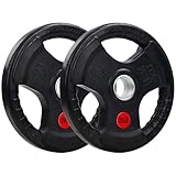 25LB Pair Rubber Coated Weight Plates - 2-Inch Olympic Center Hole | 3-Hole Grip for Easy Handling | Protective Bumper Plates for Barbell & Dumbbell Exercises