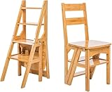 Silla de Escalera de Biblioteca Plegable de Madera, Rejilla de Almacenamiento de Silla de