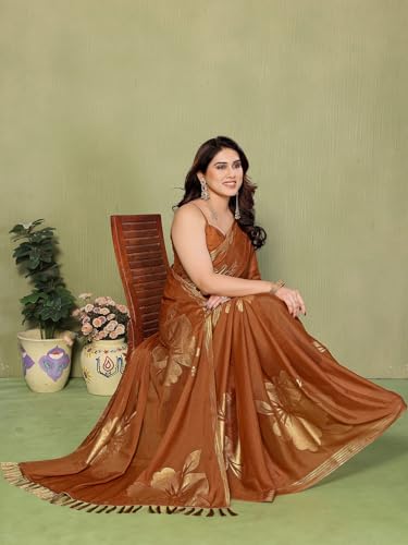 Image of Satrani Women's Shimmer Georgette Foil Printed Saree with Unstitched Blouse Piece