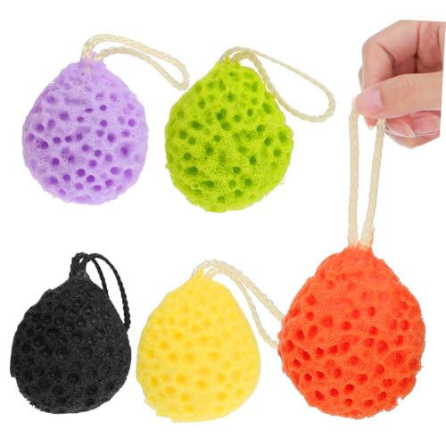 PACKOVE 5Pcs Body Sponge Exfoliating Shower Scrubbers with High Absorbency Convenient Hanging Loofah for Effortless Drying Bathing Essentials for Men Women