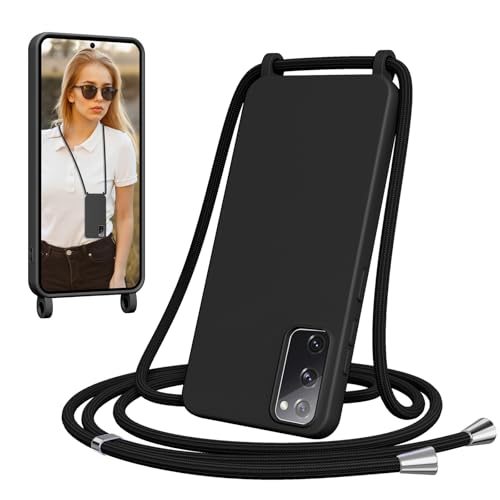 Jrkvniv Handyband für Samsung Galaxy S20 FE 5G Hülle mit Band Weiche TPU Silikon Necklace Handyhülle mit Abnehmbar Kordel Verstellbar Stossfest Handy Schutzhülle für Samsung S20 FE Schwarz