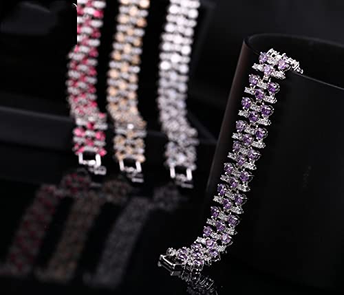Platinum Plated Bling Crystal Rhinestone 3 Row Aaa Cubic Zirconia Strand Bracelet For Women Wedding Jewelry Chain Bracelet Bangle Tennis Bracelet (Purple) #TOP3